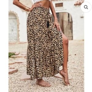 Petal & Pup Small Boho Leopard Print Tassel Maxi Slits Skirt Like NEW 3012-BL